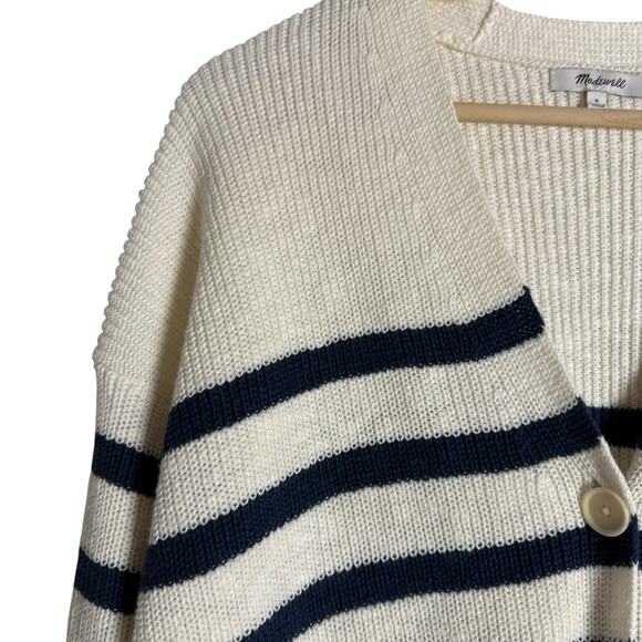 Madewell V-Neck Button-Front Ivory Striped Oversized Cardigan Sweater Size Small - Picture 6 of 10